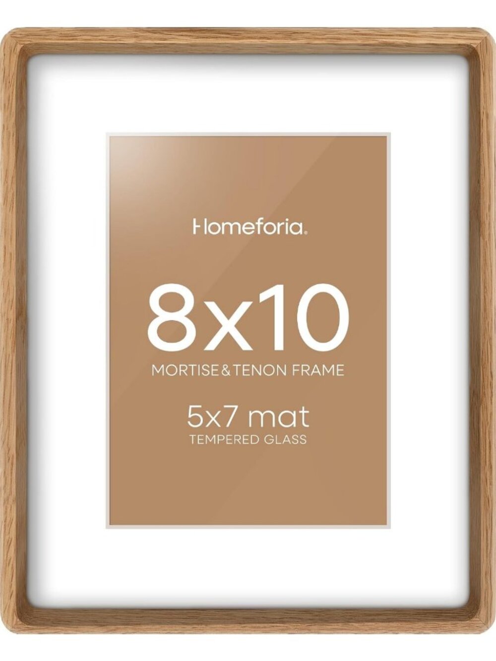 Natural Oak 8x10 Picture Frame with 5x7 Mat & Glass - Rustic Home Decor